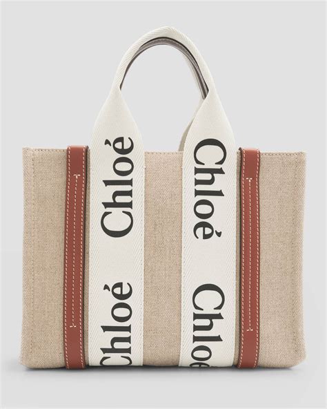 Small Woody tote bag in linen 